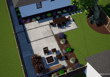 Artistic rendering of patio and landscape design