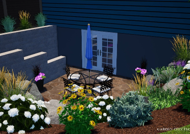 Artistic rendering of back patio and landscape design
